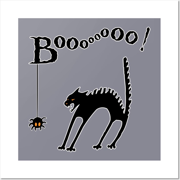 BOOO! CAT AND SPIDER HALLOWEEN Wall Art by DQOW